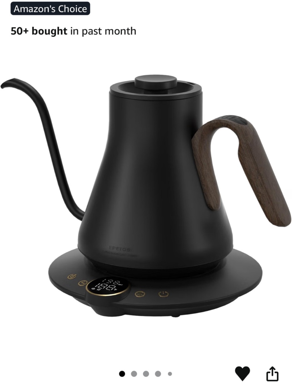Cocinare Matte Black & Walnut Electric Gooseneck Kettle